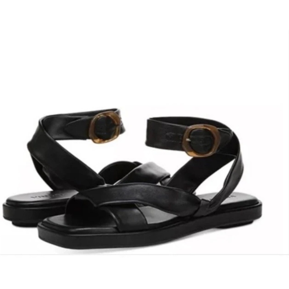 Vince Reza Black Leather Flat Sandals Size 10 New